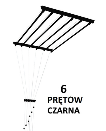 Suszarka sufitowa brodzikowa 6 prętowa stal ø13 mm CZARNA 60 cm