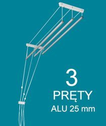 Ceiling dryer 3 rod aluminum ø25 mm round rod